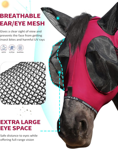 Harrison Howard Horse Fly Mask with Forelock Opening Stretch Breathable and Comfortable for Horses