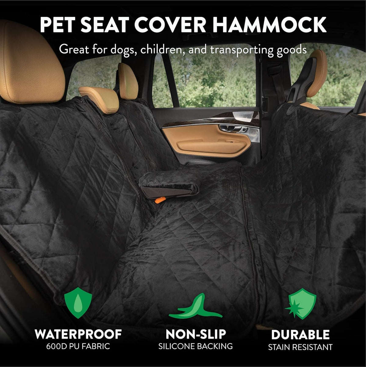 Plush Paws Products Luxury Rear Car Seat Protector w/Hammock | Washable & Waterproof Back Seat Dog