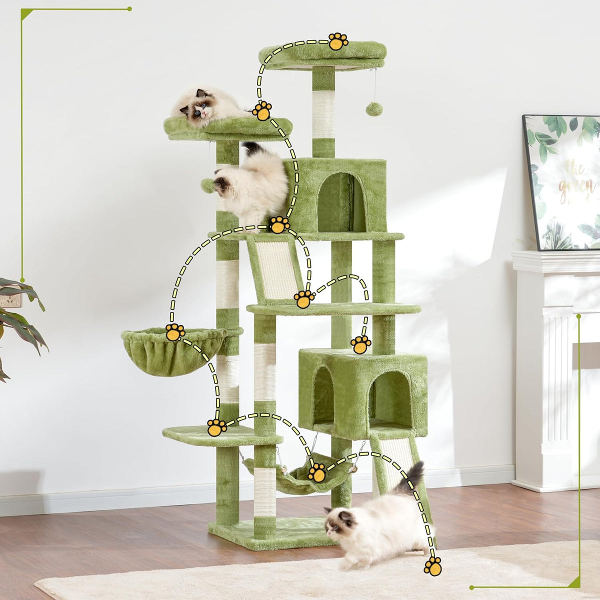 Cat Tree for Indoor Cats, 71'' (180cm) Multi-Level Cat Tower for Large Adult, Sturdy Cat Tree House