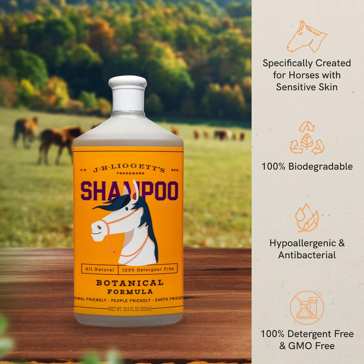 J·R·LIGGETT'S Botanical Horse Liquid Shampoo for Sensitive Skin | Hypoallergenic Biodegradable