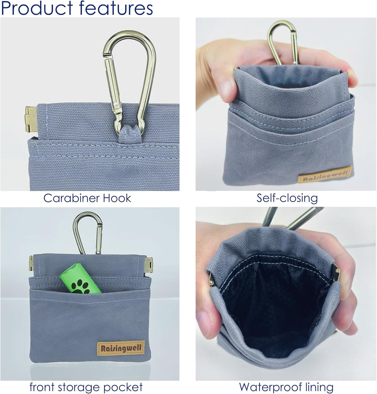 Dog Treat Pouch, Small Cotton Pocket Sized Training Holder, Hand Free Walking Fanny Bag with