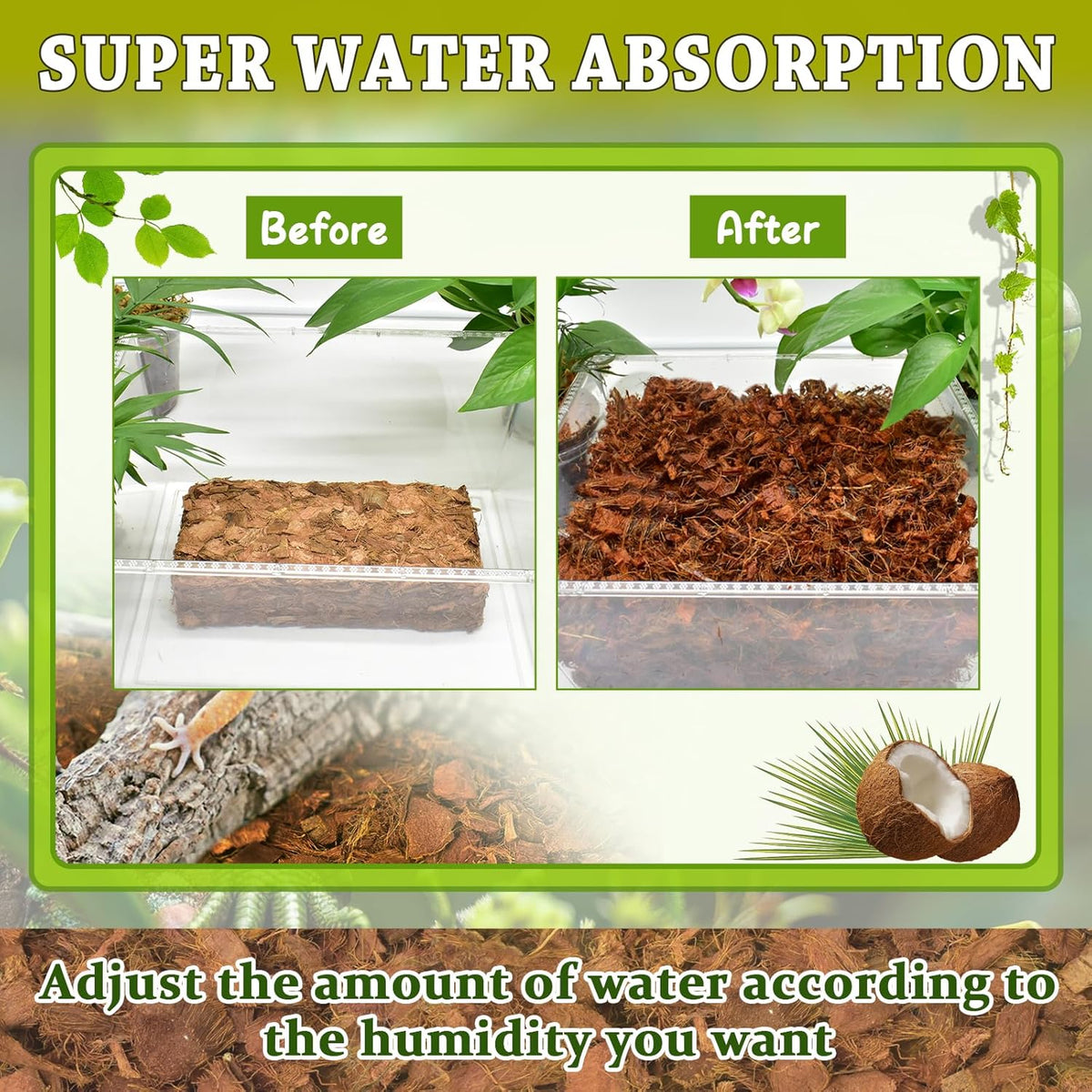 ZeeDix 6PCS Natural Coconut Chips Substrate for Reptiles, Coconut Fiber Husk Reptiles Bedding