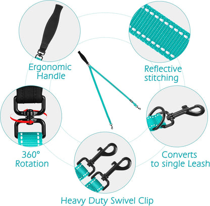 PetBonus Two Point Control Dog Leash, Works with No Pull Harnesses, No Tangle Dog Training Leashes