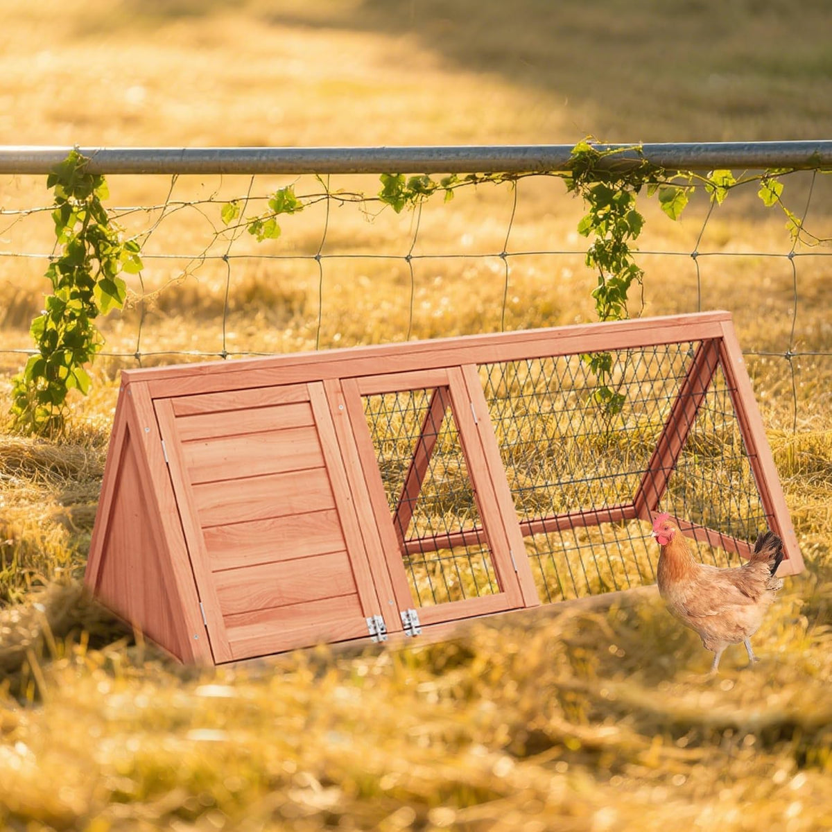 Chick Coop,Outdoor Chicken Run Cage Wooden Triangle Quail Coop with Ventilating Wire Poultry Hutch
