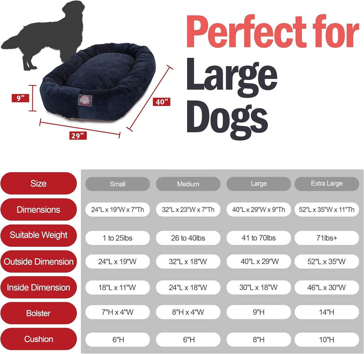 Majestic Pet 40 Inch Micro Velvet Calming Dog Bed Washable – Cozy Soft Round Dog Bed with Spine for