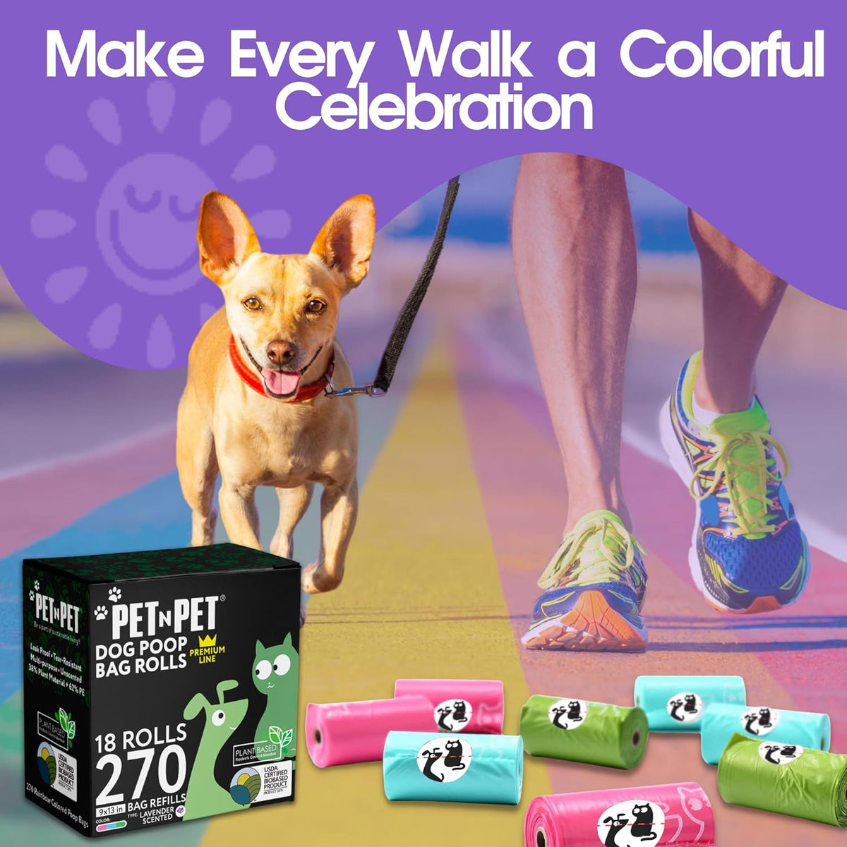 Pet N Pet 270 Counts Lavender Scented, Colorful Poop Bags for Dogs, 38% Plant Based & 62% PE Dog