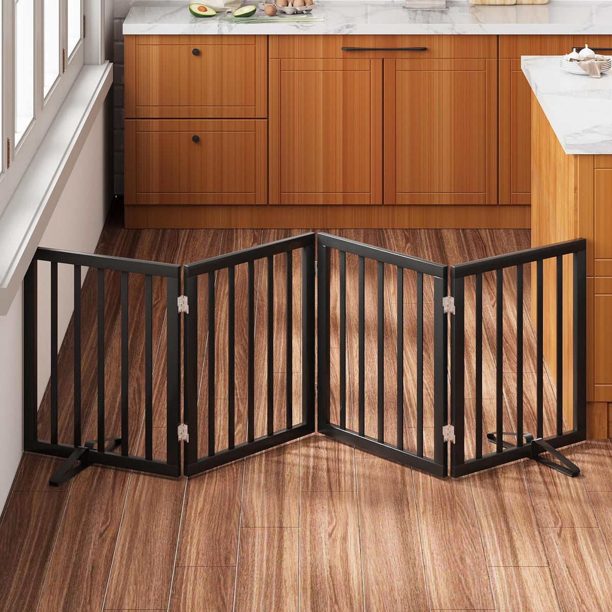 Black 37-74" Dog Gate Foldable Dog Gates for Doorways Stairs House Freestanding Pet Gate Puppy