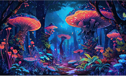 Mushrooms Aquarium Background Fantasy Bright Flowers Butterflies Fish Tank Backdrop Decoration