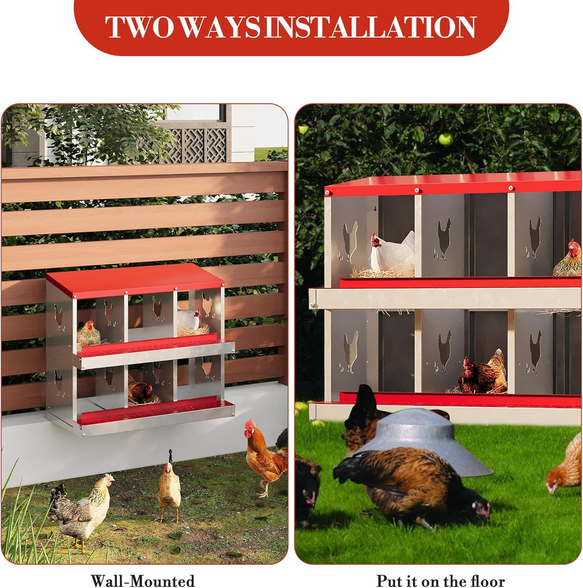 6 Hole Chicken Nesting Box with Roll Out Egg Tray, Rustproof & Ventilated Chicken Laying Boxes for