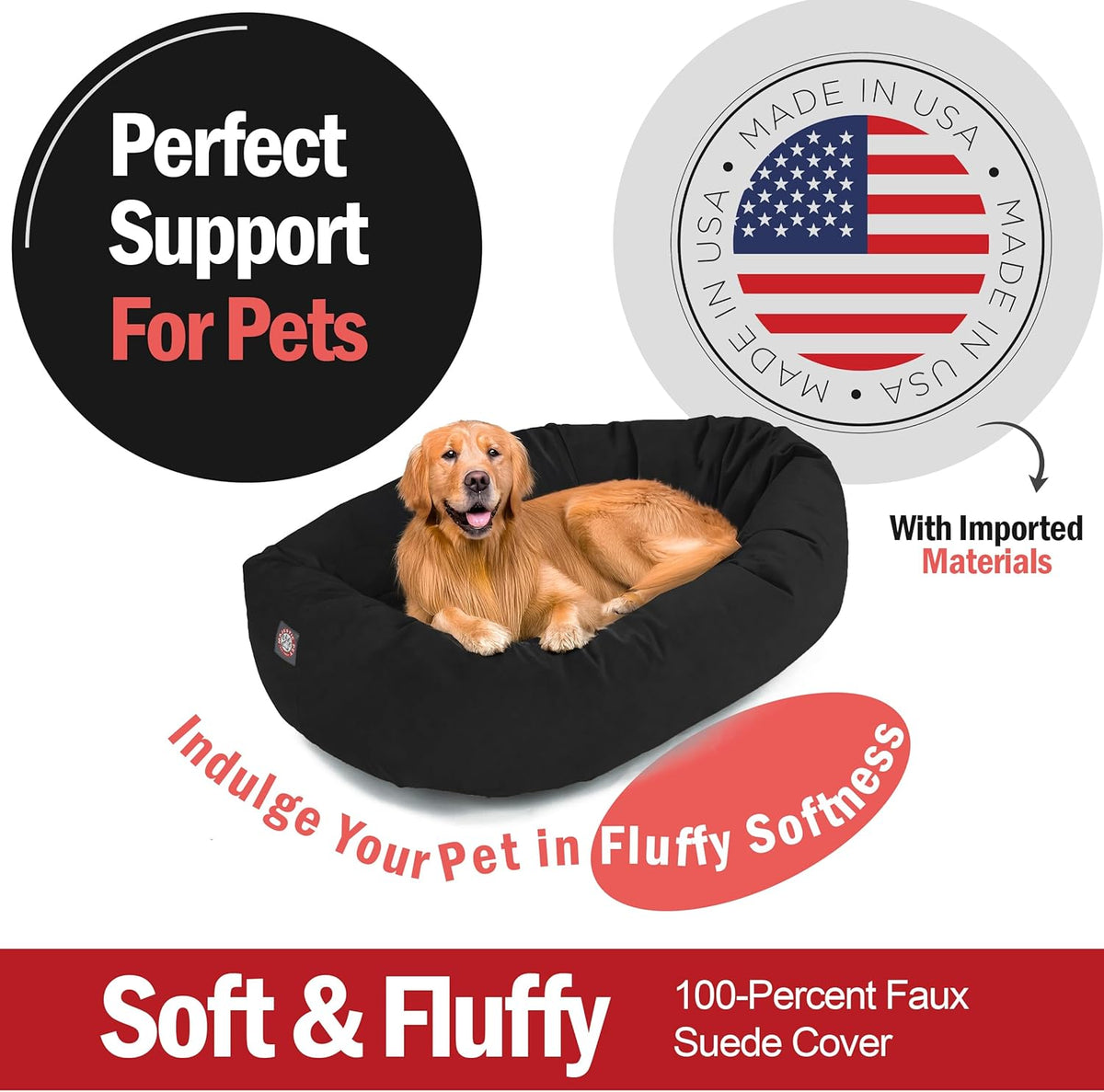 Majestic Pet 40 Inch Suede Shredded Memory Foam Mix Calming Large Dog Bed Washable 40 x 29 x 9