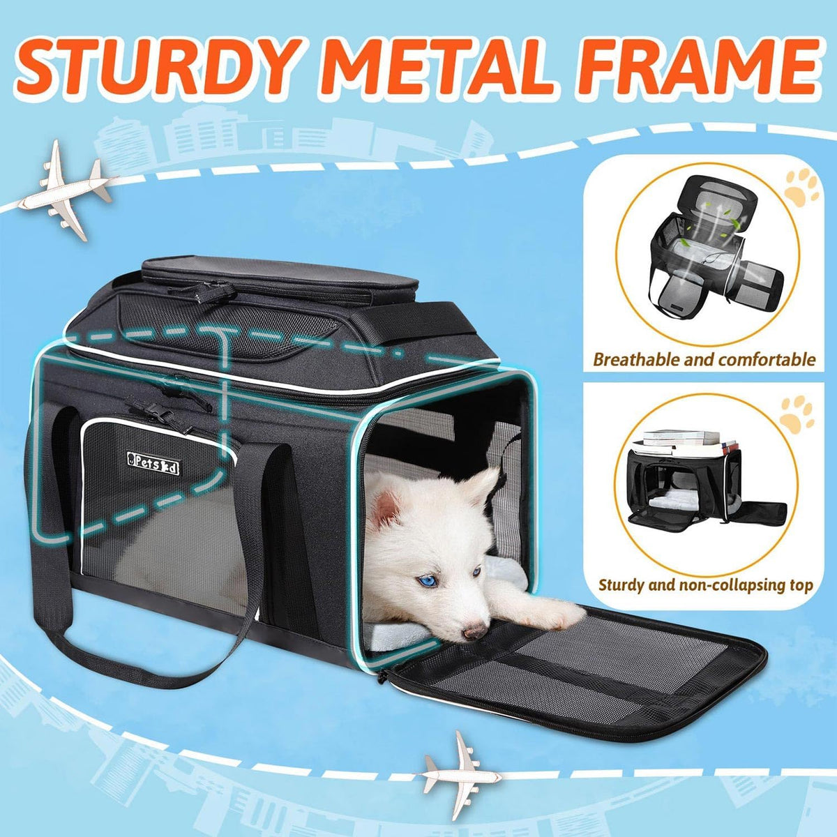 Petskd Top-Expandable Pet Carrier 17x12x8.5 Inches JetBlue Allegiant Spirit Airline Approved