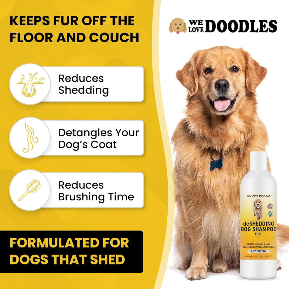 Dog Deshedding Shampoo | Made in USA | Eco-Friendly Ingredients | Shampoo for Shedding & Long