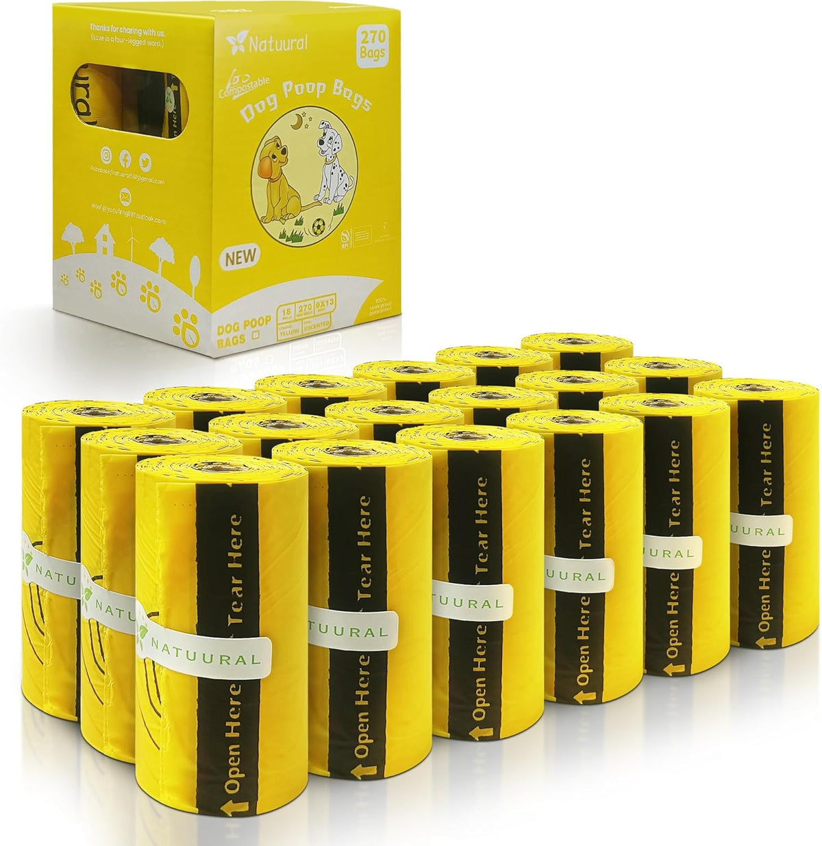 Certified Compostable Dog Poop Bags-270 Bags 18Rolls, Poop Bags for Dogs Made of Cornstarch - ASTM