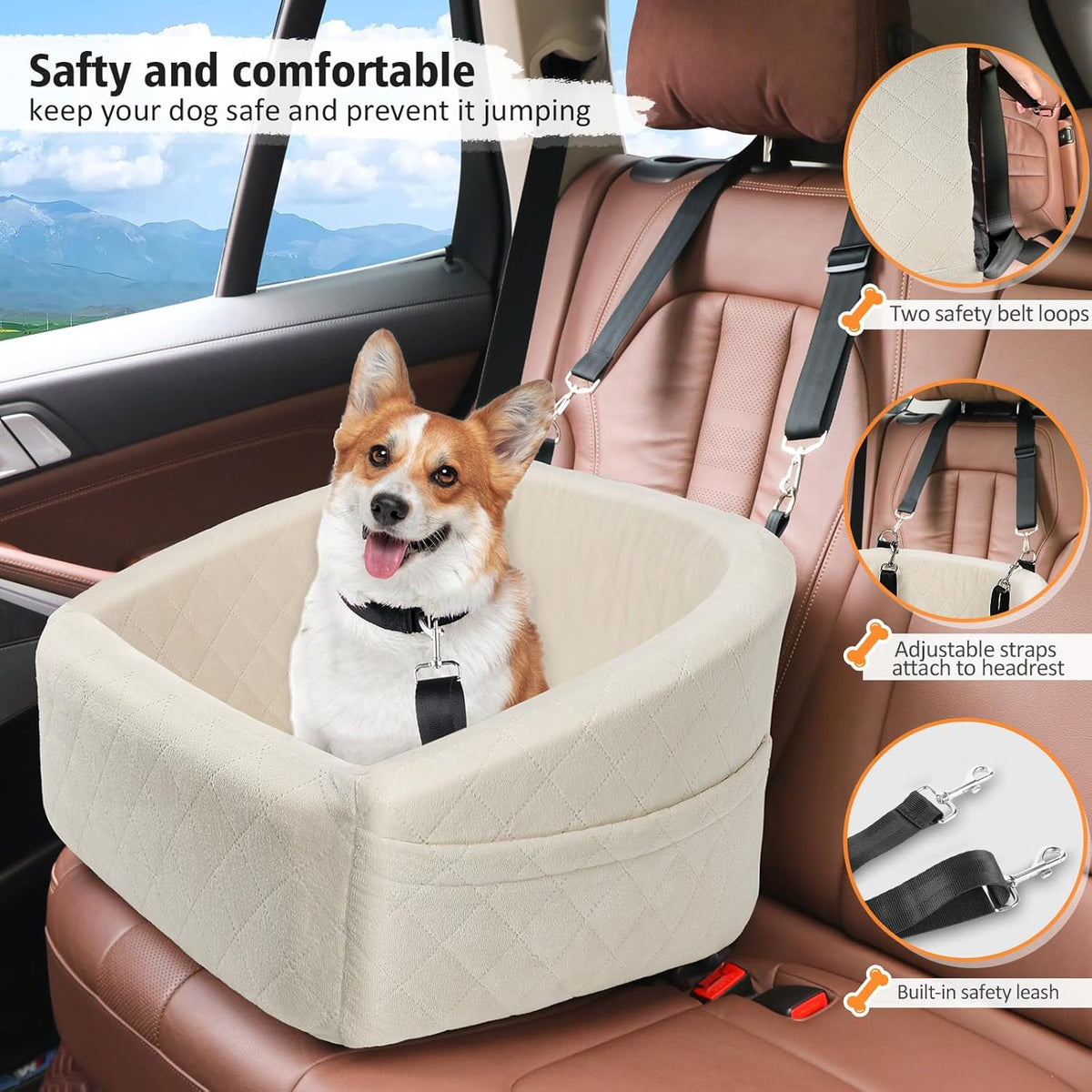 Dog Car Seat for Small Medium Dogs,Detachable Washable Dog Booster Seat Under 30lbs, Pet Car Seat