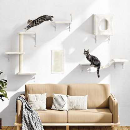 NUNU LAB Wall Mounted Cat Furniture, 5 Pcs Cat Wall Shelves with House, Bridge, Steps, Scratching