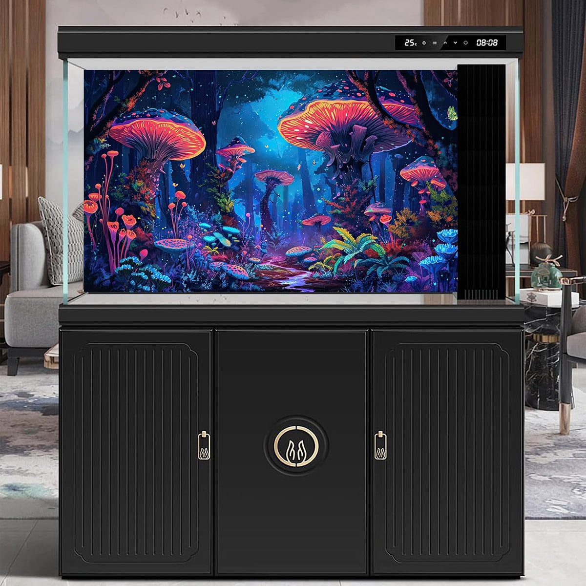 Mushrooms Aquarium Background Fantasy Bright Flowers Butterflies Fish Tank Backdrop Decoration