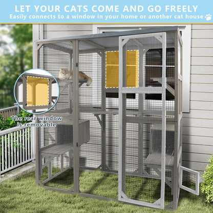 Catio Outdoor Cat Enclosure Large Window Cat House Walk in Kitty Cage with Multi-Level Platforms