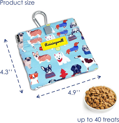 Dog Treat Pouch,Cotton Pocket Sized Training Holder, Hand Free Walking Funny Bag with Carabiner