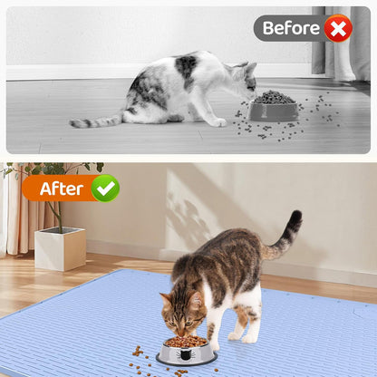 Cat Food Mat, 40" x 28" Extra Large Silicone Pet Feeding Mat with Raised Edge Pet Placemat for Food