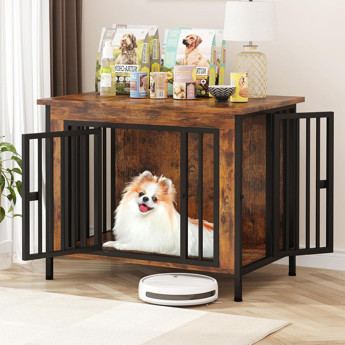 EasyCom 31.5" Small Dog Crate Furniture, Chew-Resistant Dog Crates for Small and Medium Dogs, Dog
