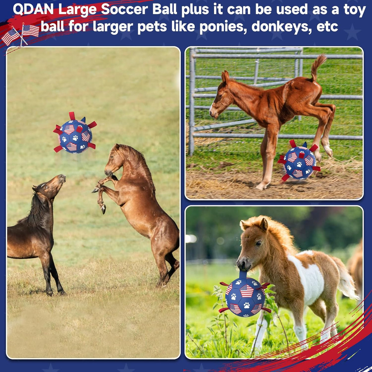 QDAN Dog Toys, Soccer Ball with Straps, Durable Dogs Balls for Extra Large Breeds, Beach Pool Water