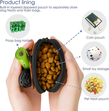 Dog Treat Pouch for Pet Walking and Training with Clicker Poop Bags and Double Bag Design Small