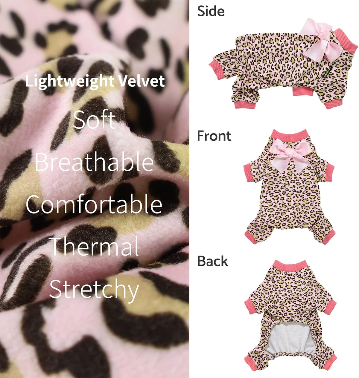 Fitwarm Leopard Dog Pajamas, Fleece Dog Clothes for Small Dogs Girl with Legs, Pet Onesie, Cat