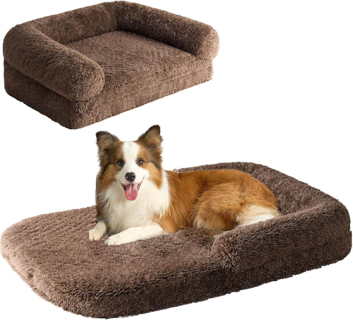 EHEYCIGA Foldable XXL Dog Bed, Faux Fur Fluffy Pet Couch Bed for Extra Large Dogs, Orthopedic