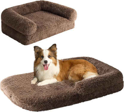 EHEYCIGA Foldable XXL Dog Bed, Faux Fur Fluffy Pet Couch Bed for Extra Large Dogs, Orthopedic