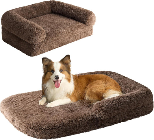 EHEYCIGA Foldable XXL Dog Bed, Faux Fur Fluffy Pet Couch Bed for Extra Large Dogs, Orthopedic