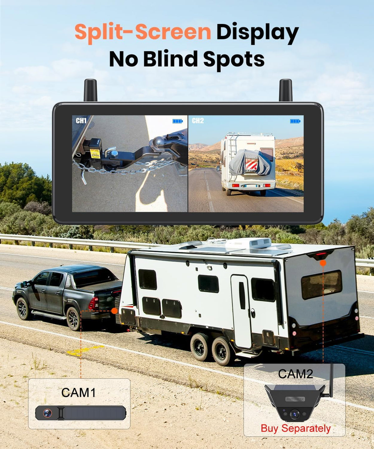 AUTO-VOX 7.2" DVR Portable Solar Wireless Backup Camera:HD 1080P 2 Min Quick Installation Support 2