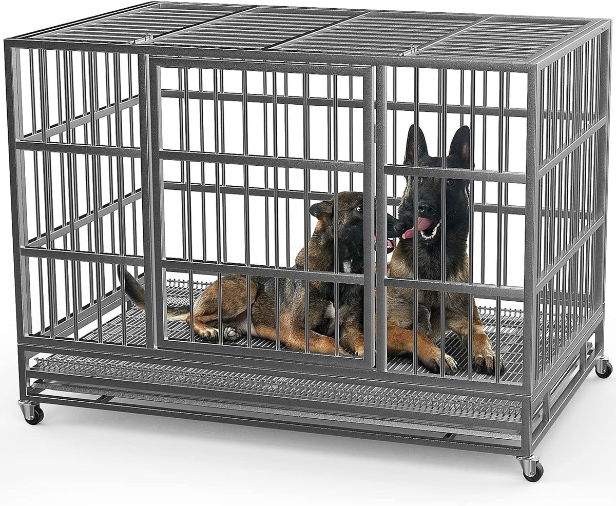 Oranland 38 Inch Heavy Duty Indestructible Dog Crate Cage Kennel with Wheels, High Anxiety Dog