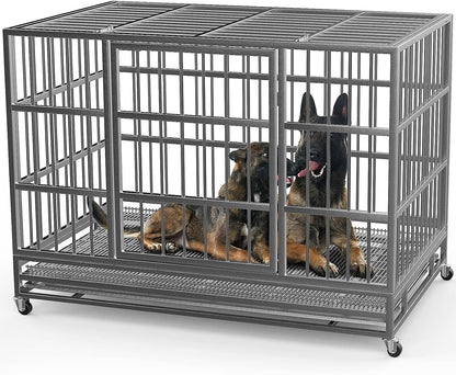 Oranland 38 Inch Heavy Duty Indestructible Dog Crate Cage Kennel with Wheels, High Anxiety Dog