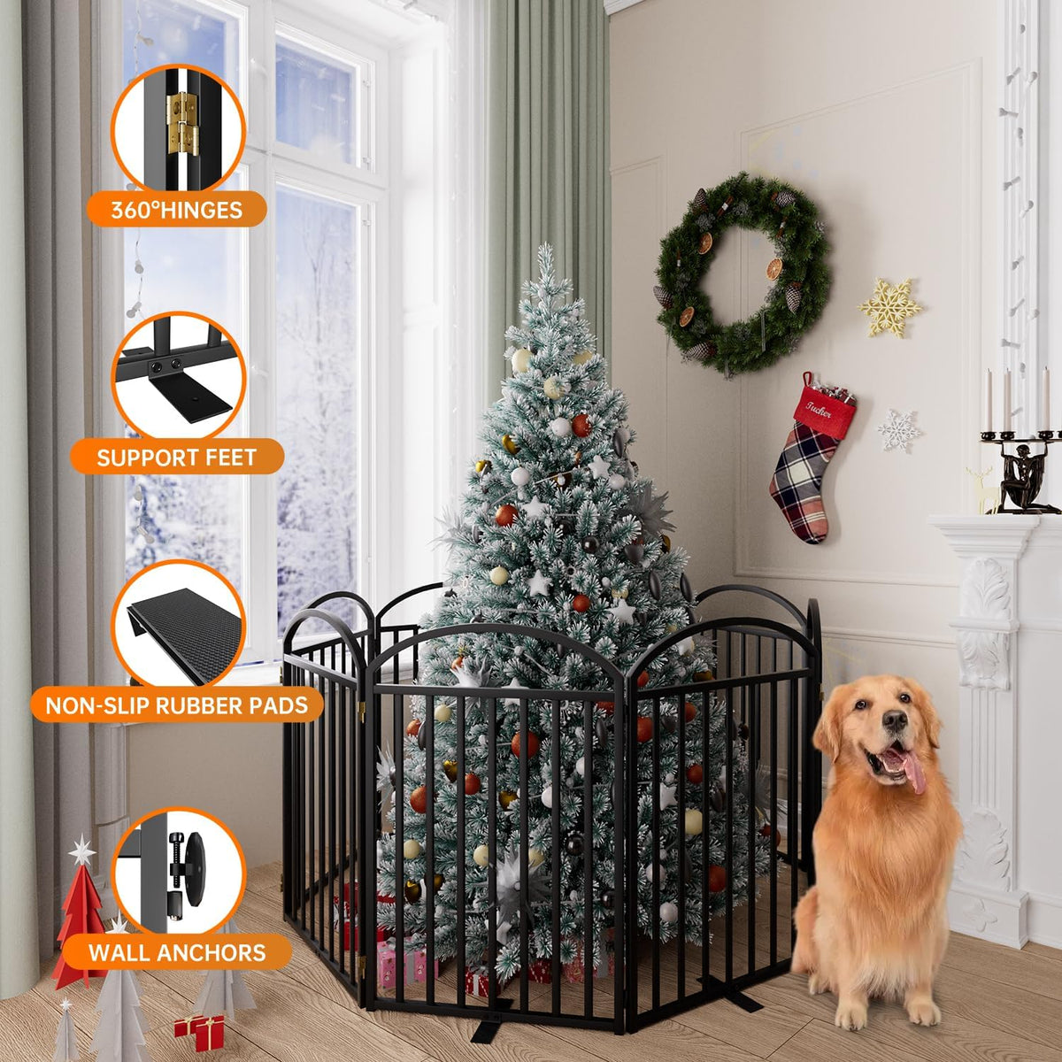 8 Panles Full Matel Freestanding Dog Gates with Door, 192"Extra Wide 32"Tall Free Standing Dog Pet