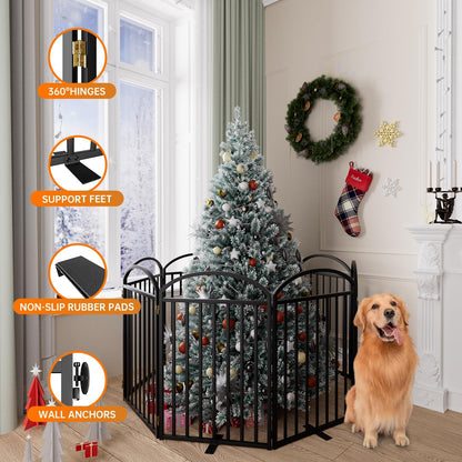 8 Panles Full Matel Freestanding Dog Gates with Door, 192"Extra Wide 32"Tall Free Standing Dog Pet