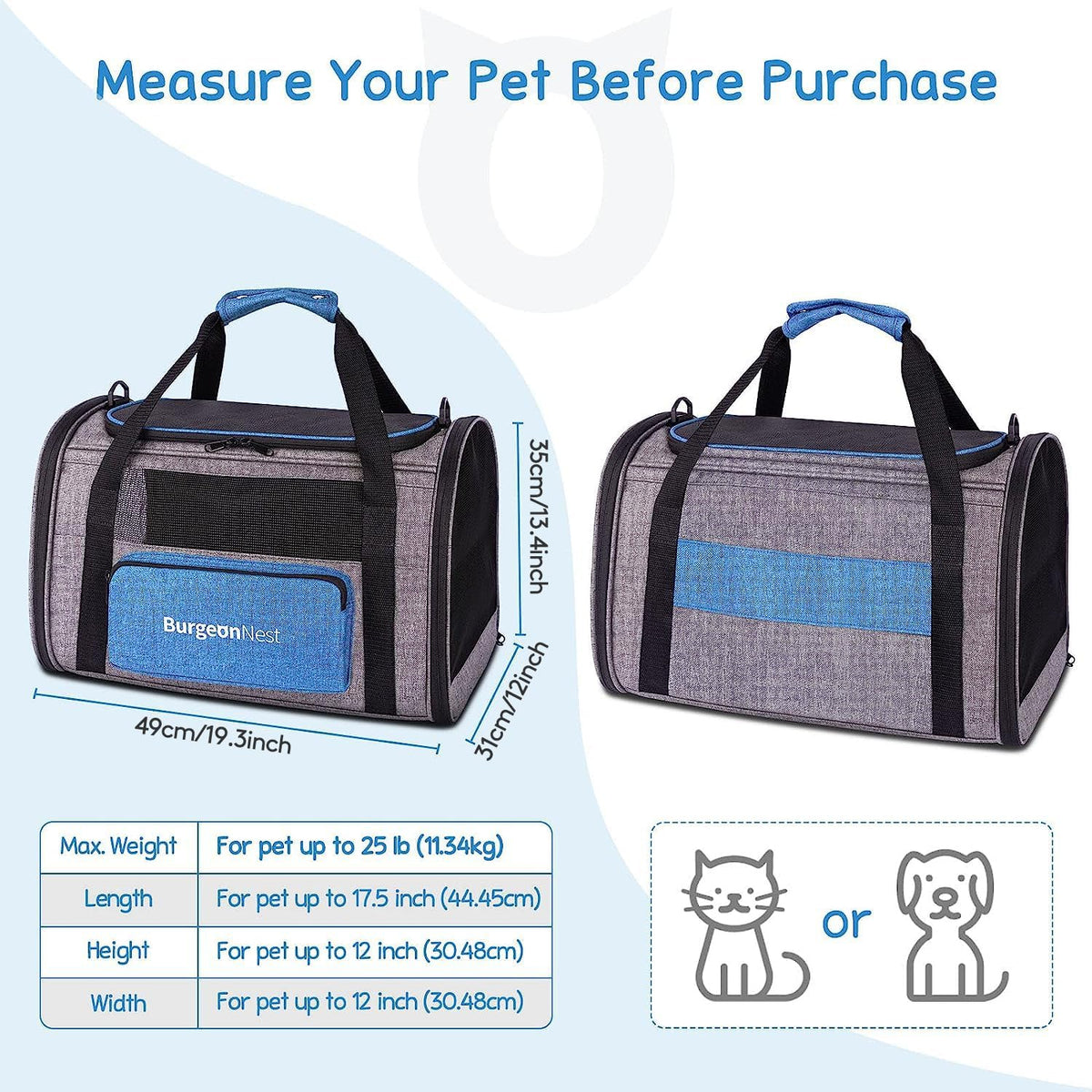 BurgeonNest Cat Carrier for Large Cats 20 lbs, Soft-Sided Pet Carrier for Small Dogs Medium Puppy