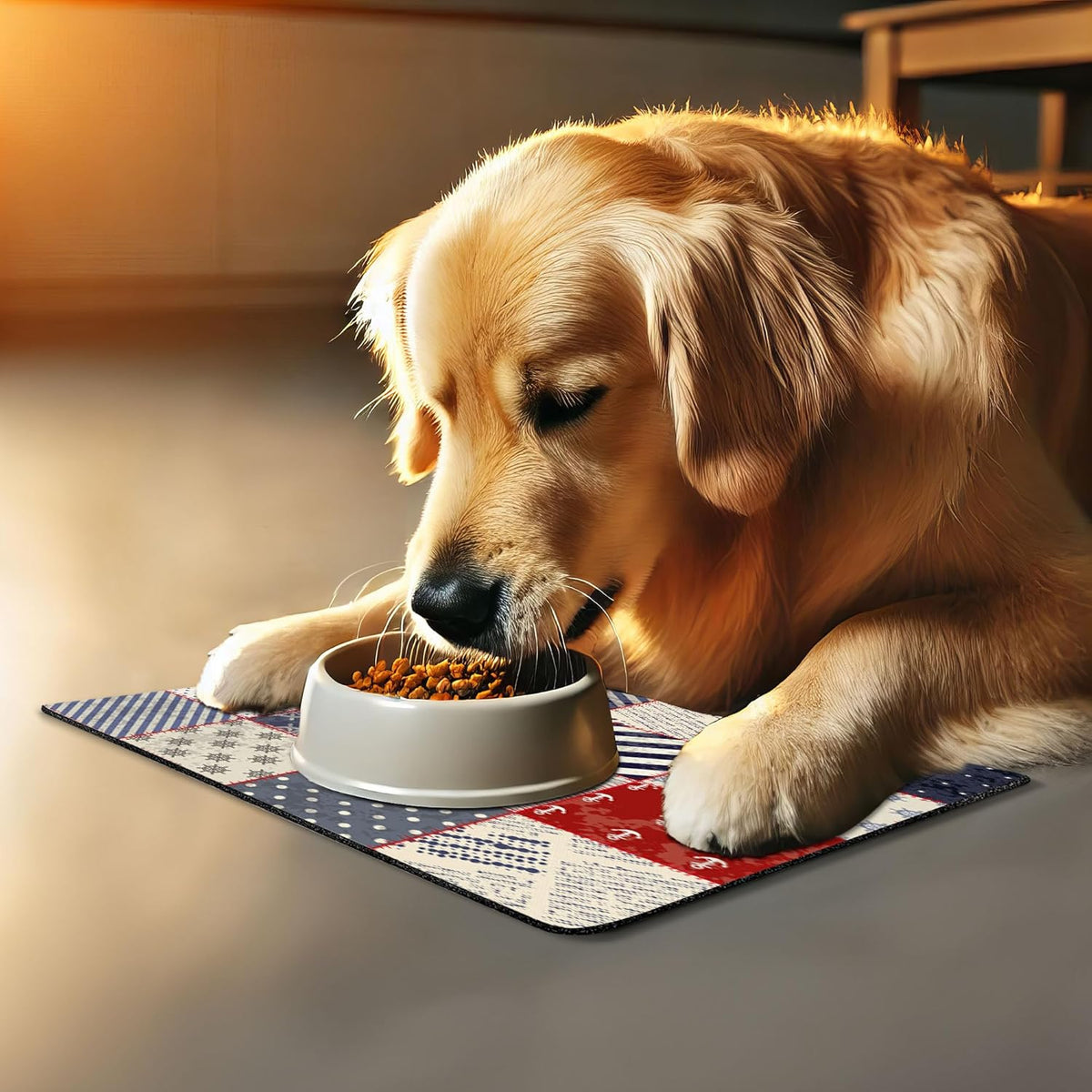 Lunarable Nautical Pet Mat for Food and Water, Maritime and Nautical Life Design with Vintage