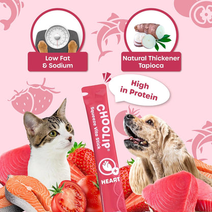 Grab & Go Squeeze Vita Stick Lickable Treats for Dogs & Cats. 49 Heart Support Sticks with