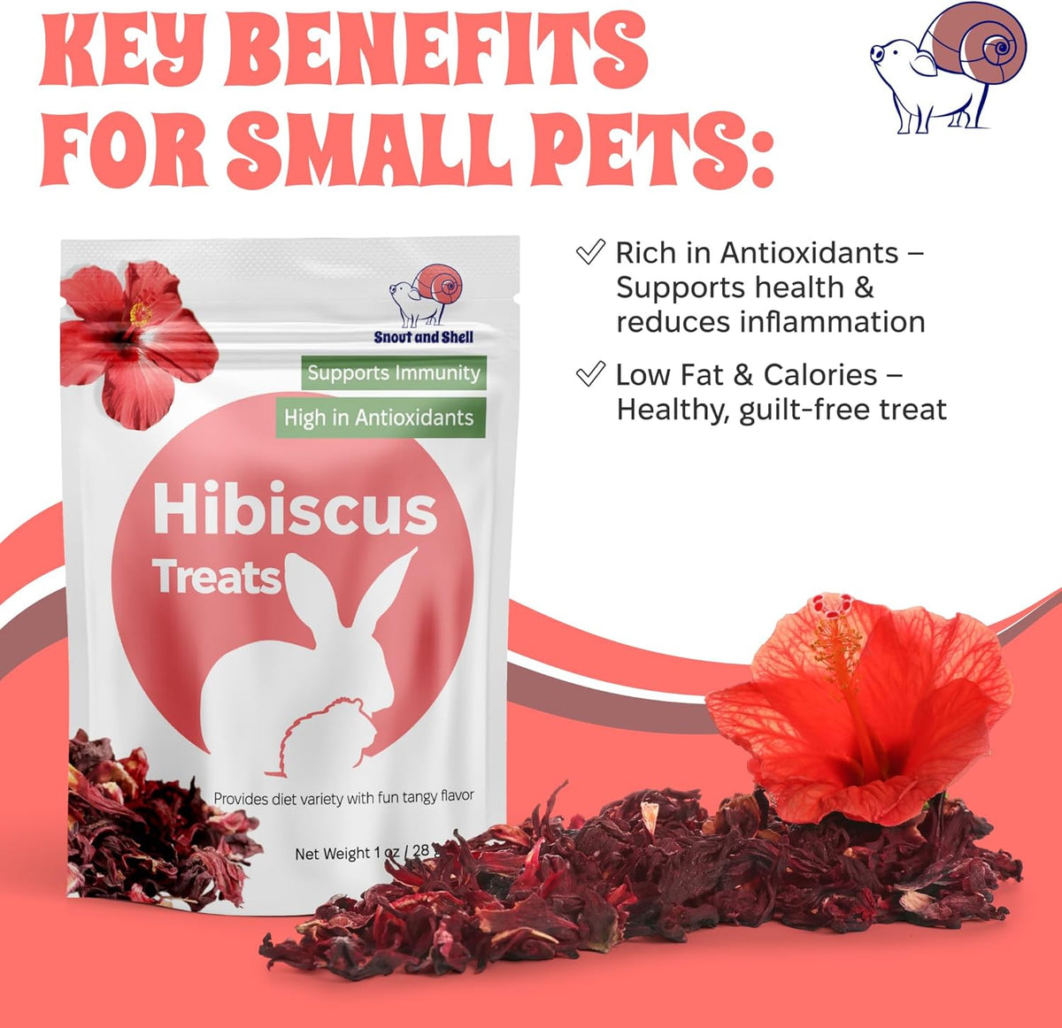 Snout and Shell Hibiscus Treats – 100% Natural Dried Flowers for Small Pets – Immunity Support &