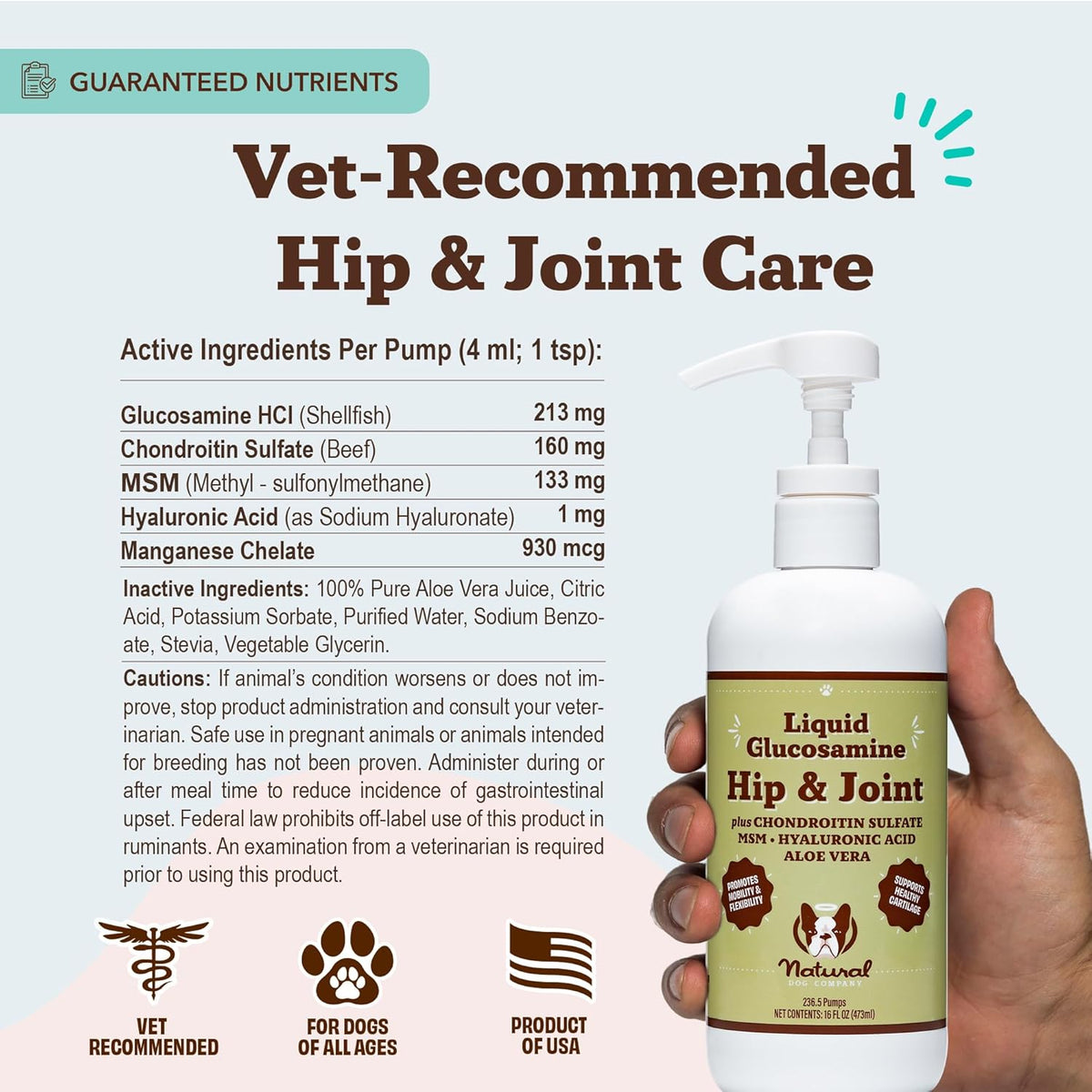 Natural Dog Company Liquid Glucosamine Hip & Joint Oil for Dogs, 16 oz, Extra Strength Cartilage &