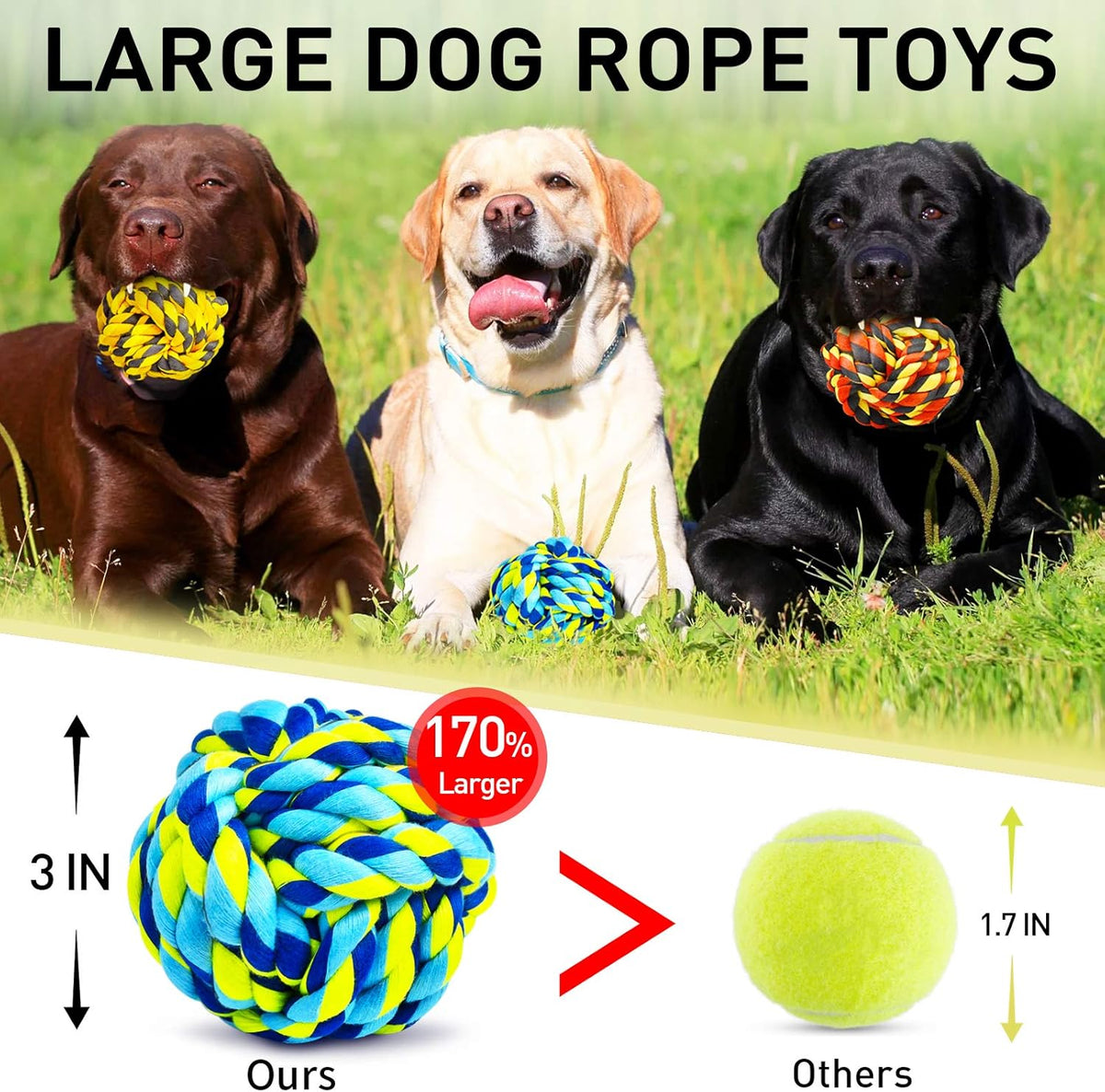 SHARLOVY Dog Toys for Aggressive Chewers, Dog Balls for Large Breeds, Heavy Duty Cotton Rope Chew