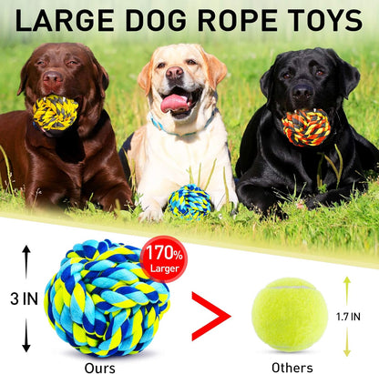SHARLOVY Dog Toys for Aggressive Chewers, Dog Balls for Large Breeds, Heavy Duty Cotton Rope Chew