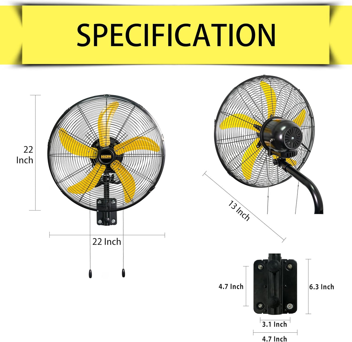 HiCFM 20" Oscillating Wall Mount Fan, 5000 CFM High Velocity Industrial Wall Mounted Heavy Duty