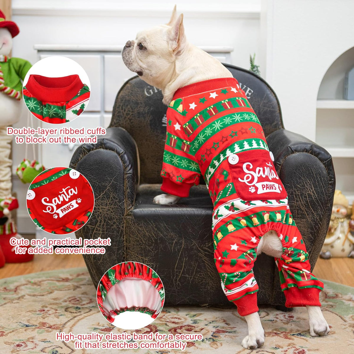BEA Christmas Dog Pajamas for Extra Large Dogs, Soft Fleece Pet Sweater Clothes Warm Puppy Onesie
