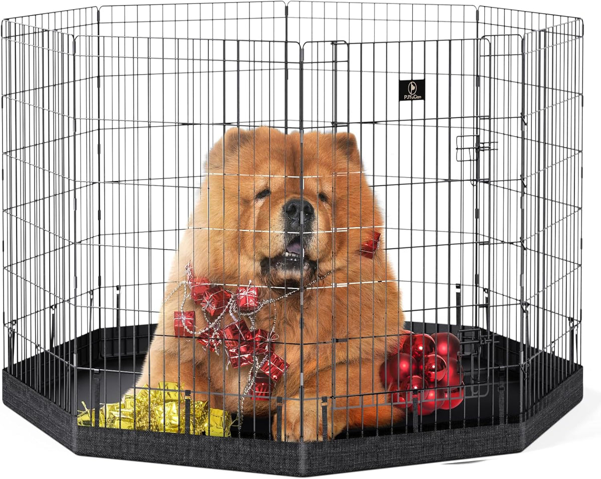 PJYuCien Dog Playpen, 8 Panels 42’’H Dog Pens Indoor with Bottom Pad, Metal Foldable Pet Puppy