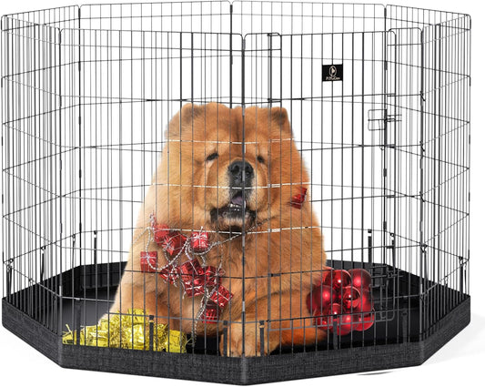 PJYuCien Dog Playpen, 8 Panels 42’’H Dog Pens Indoor with Bottom Pad, Metal Foldable Pet Puppy