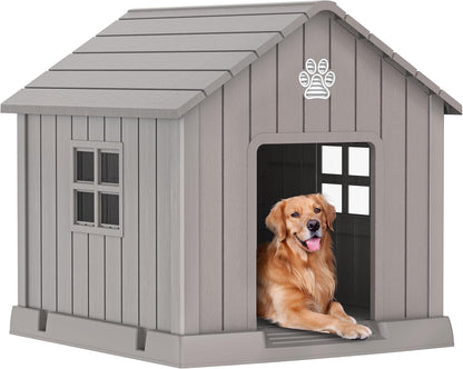Vixzen 38in Large Outdoor Dog House,Durable Water Resistant Resin Dog House,Doghouse for Small to