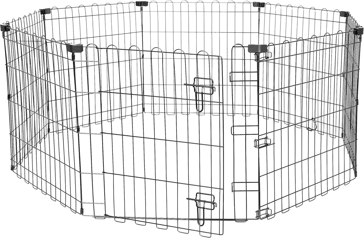 Amazon Basics Foldable Octagonal Metal Exercise Puppy / Dog Playpen - Indoor/Outdoor, Single Door