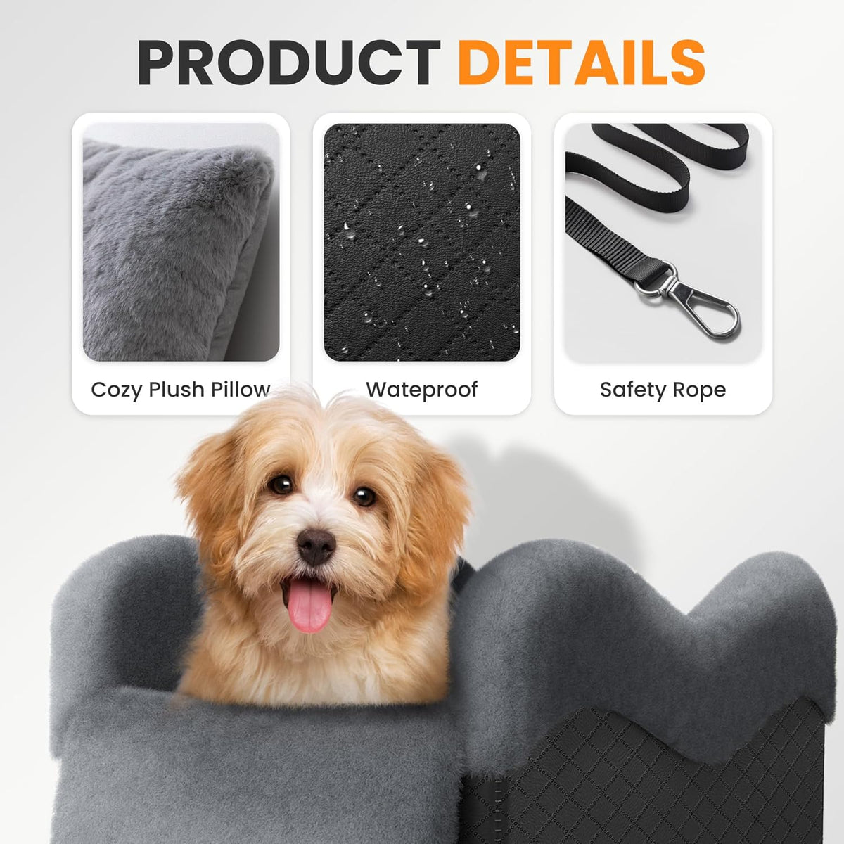 Portable Small Dog Seat for Car(Up to 11LB),Luxury Center Console Dog Car Seat Booster with Safety