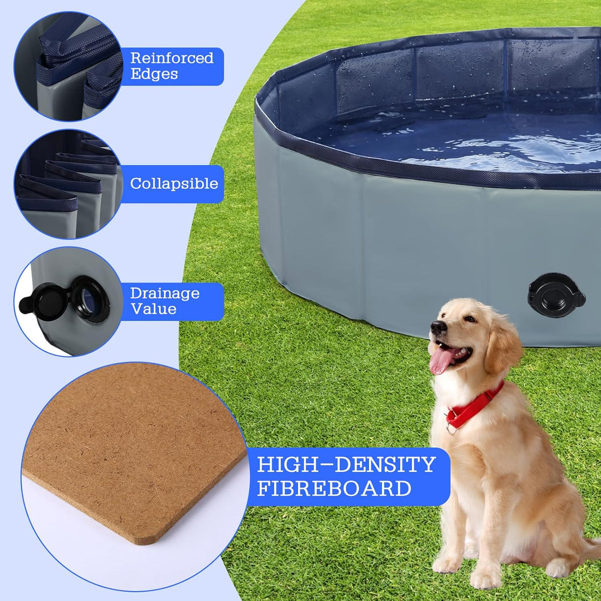 Foldable Dog Bath Swimming Pool Plastic Kiddie Pool Professional Tub Collapsible Grooming Bathtub